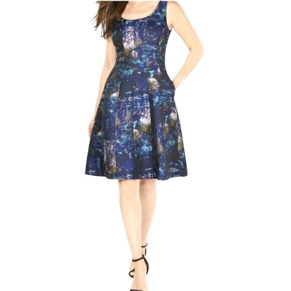 Donna Ricco Blue Brocade Fit & Flare Cocktail Dress, Sleeveless Women's Size 8 - Picture 13 of 13